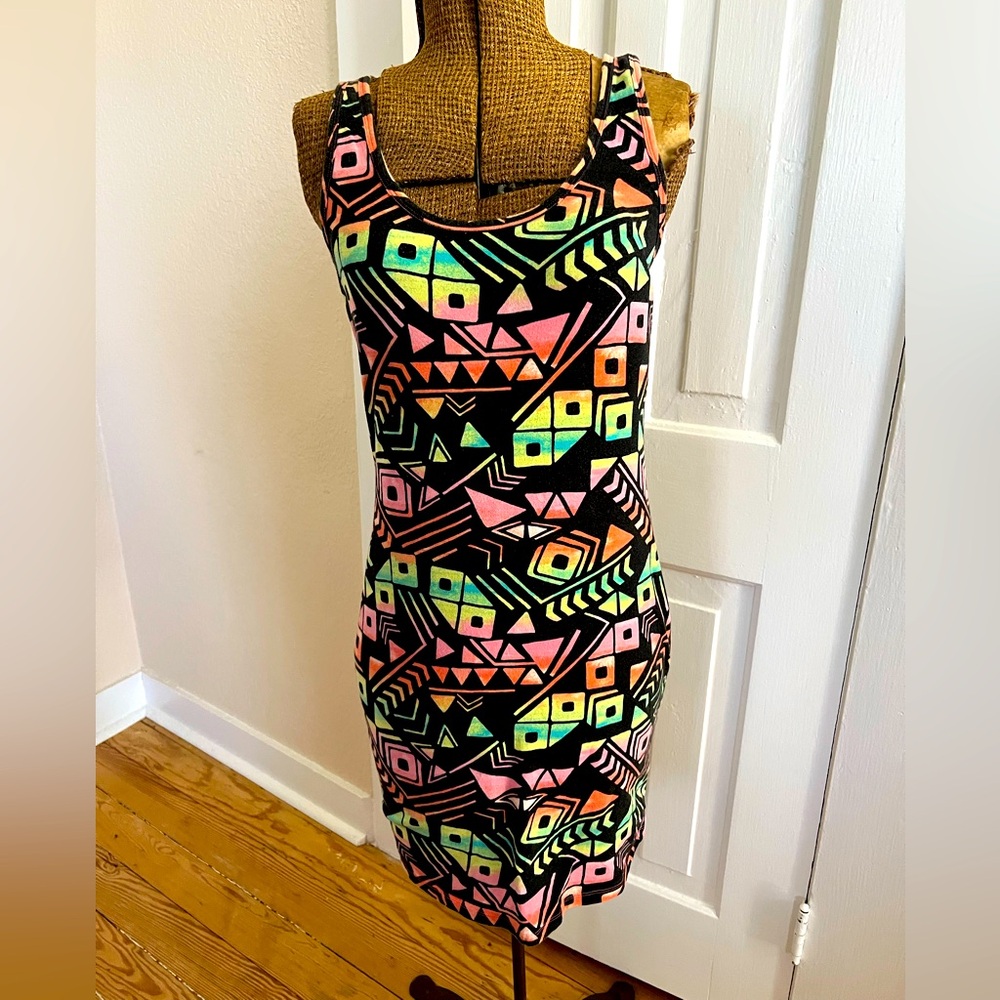PINK Victoria's Secret Neon Geometric Aztec Pattern Tank Top Bodycon Dress Large
